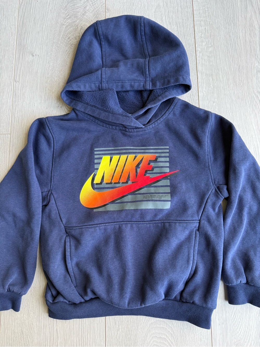 Nike Navy Hoodie with Yellow-Orange-Red Gradient Logo
